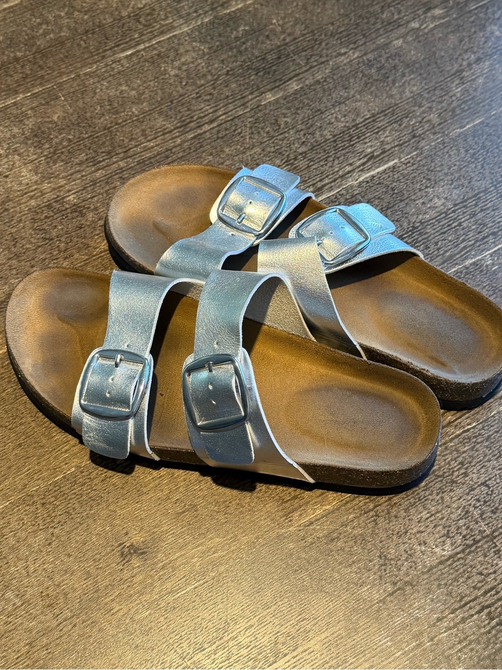 Target Double Strap Metallic Silver Slide Sandals Size 7